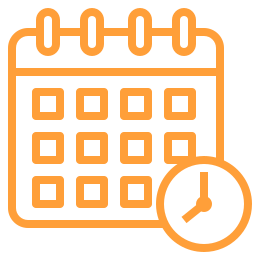 A calendar icon with a clock